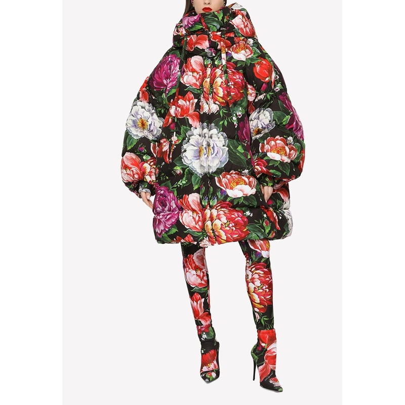 Oversized Floral Print Down Jacket