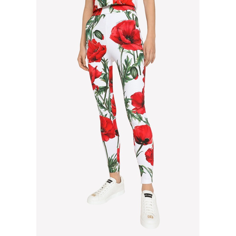 Poppy-Print Jersey Leggings