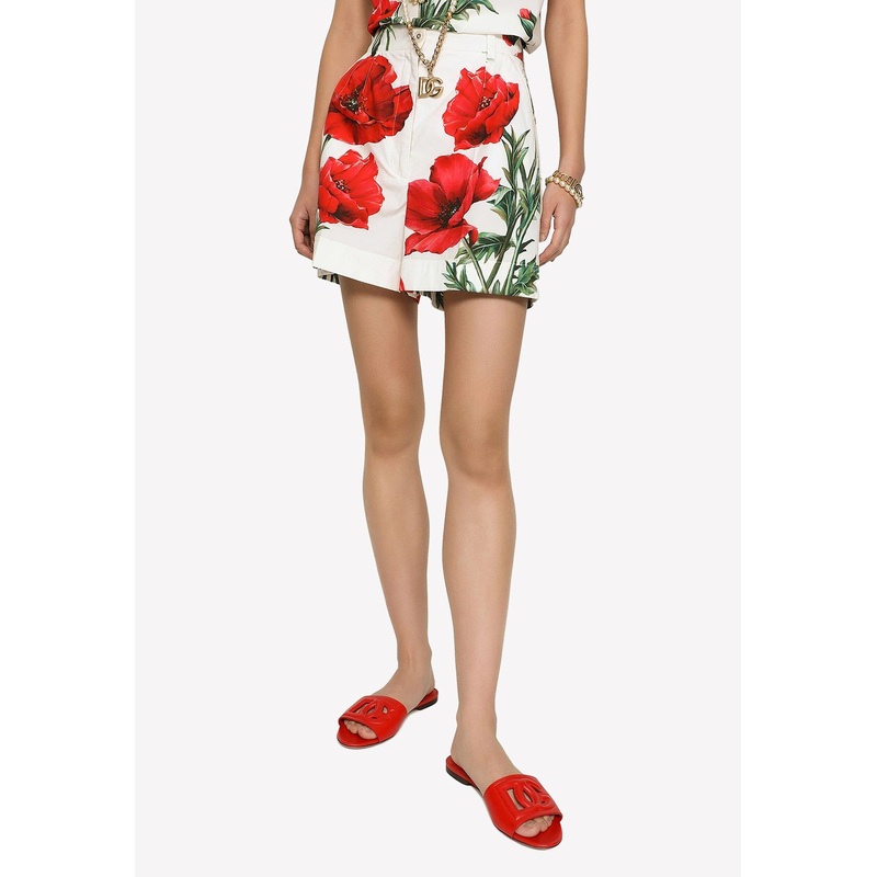 Poppy-Print Poplin Shorts