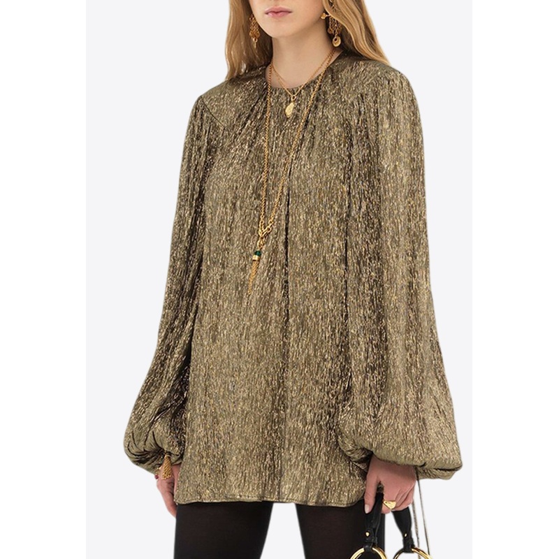 Silk Lame Gathered Mini Dress