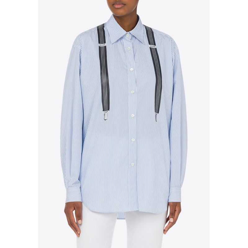 Suspenders-Printed Striped Poplin Shirt