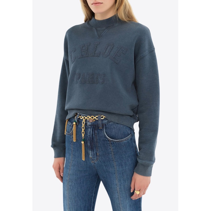 Textured Logo Cotton Fleece Sweatshirt