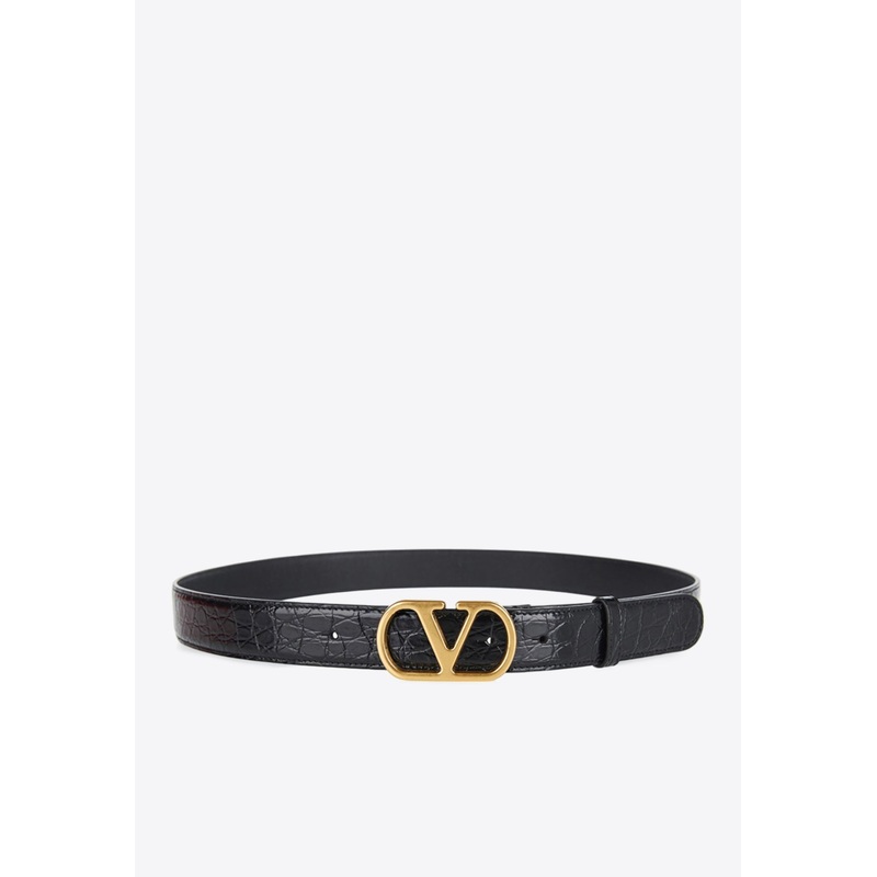 VLogo Croc-Embossed Leather Belt