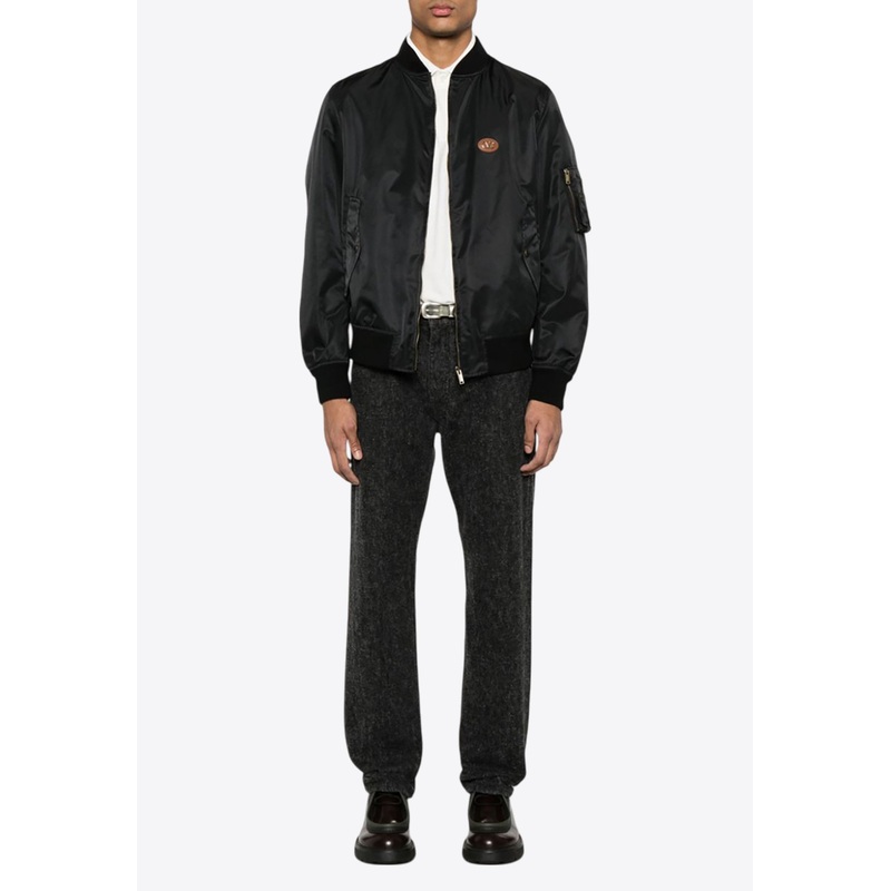 VLogo Patch Zip-Up Bomber Jacket