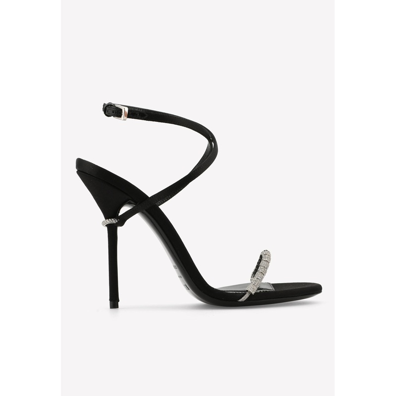 105 Crystal-Embellished Wraparound Satin Sandals