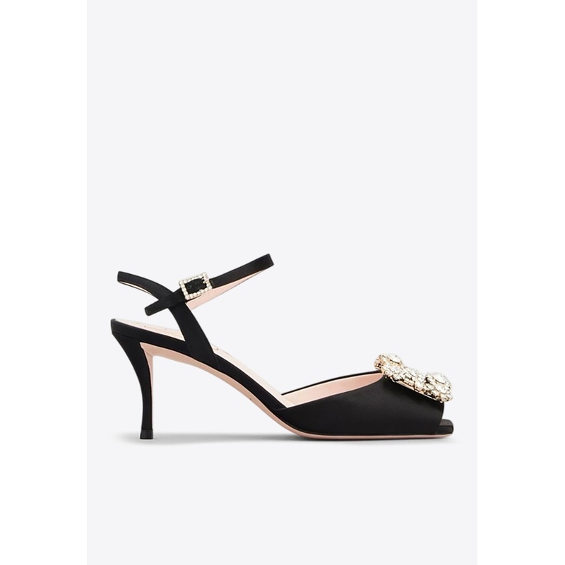 65 Flower Strass Diamond Buckle Satin Sandals