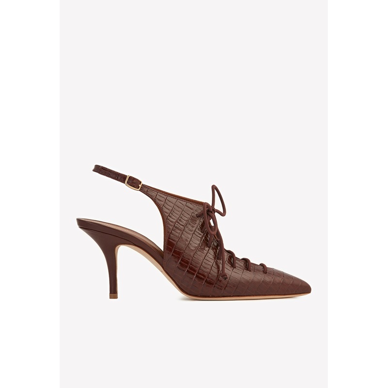 Alessandra 70 Croc-Embossed Slingback Pumps in Nappa Leather