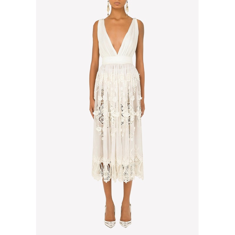 Crystal Embroidery Chiffon Midi Dress