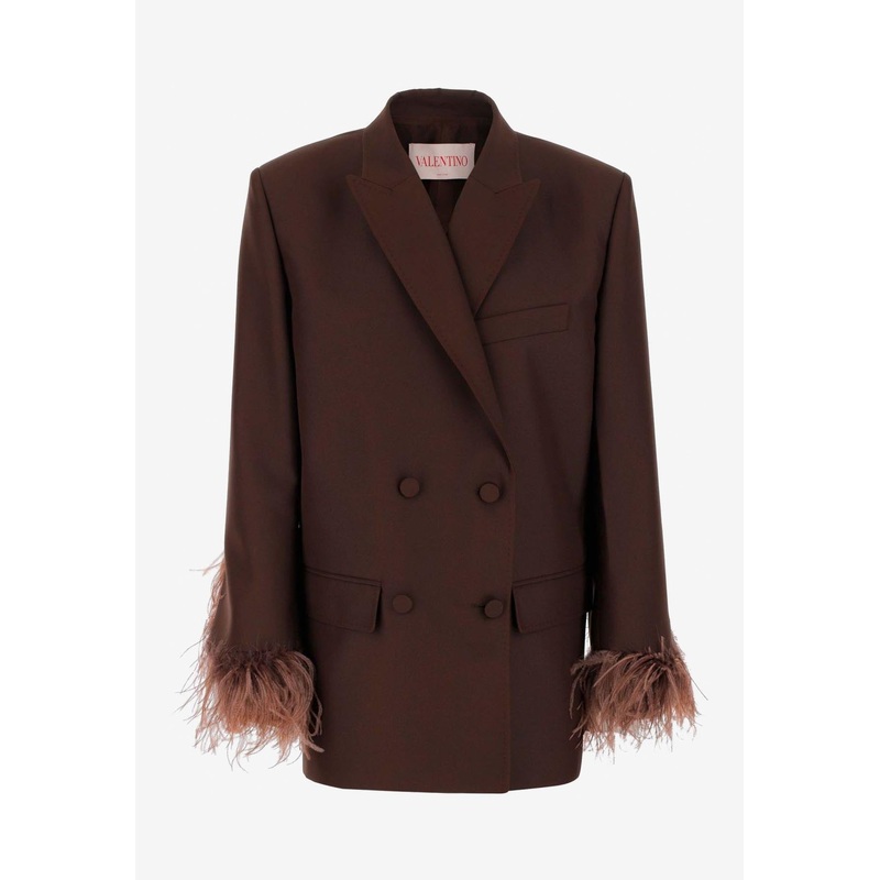 Double-Breasted Feather-Embellished Blazer