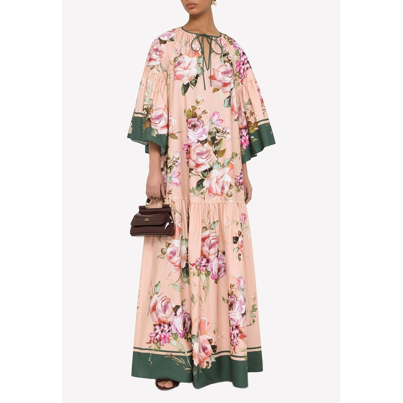 Floral Print Poplin Maxi Kaftan