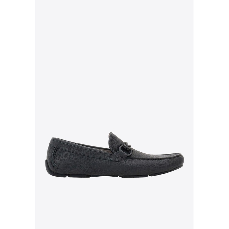Front Gancini Plaque Leather Loafers