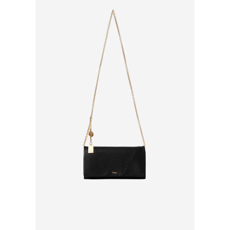 Grained Leather Logo Chain Clutch