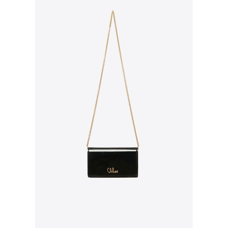 Iconic Logo Chain Clutch in Patent Leather