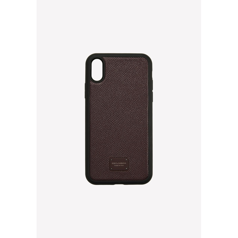 iPhone XR Logo Plate Cover in Grained Leather