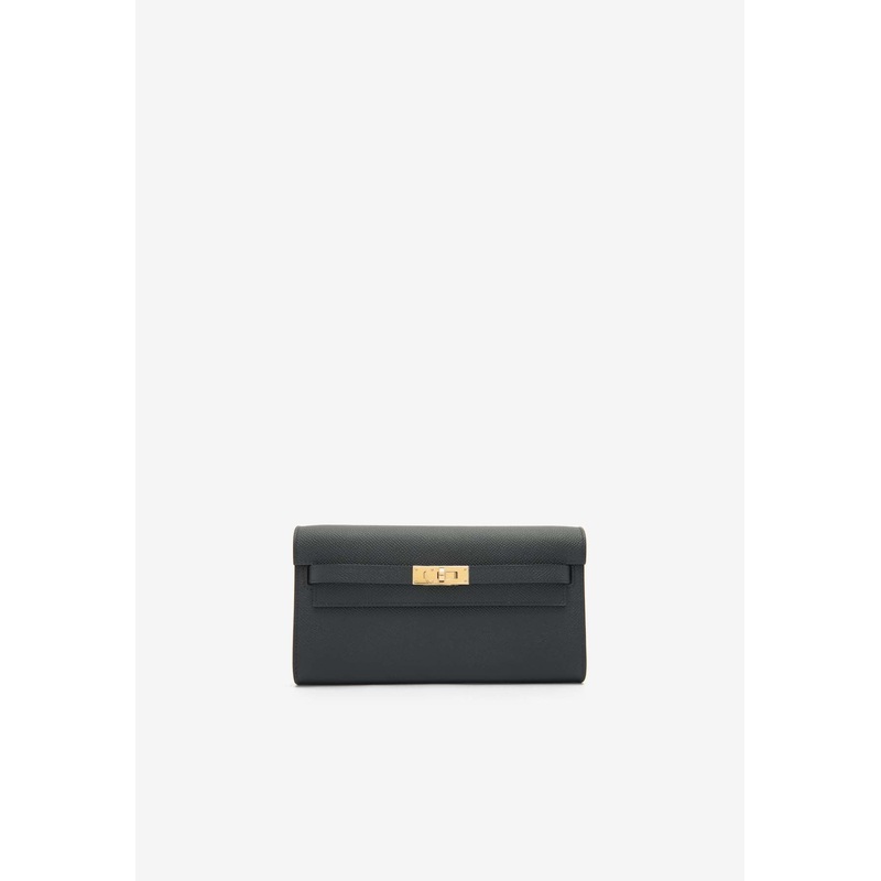 Kelly To Go Wallet in Black Epsom Leather in Gold Hardware