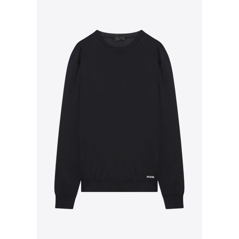 Logo Patch Silk Crewneck Sweater