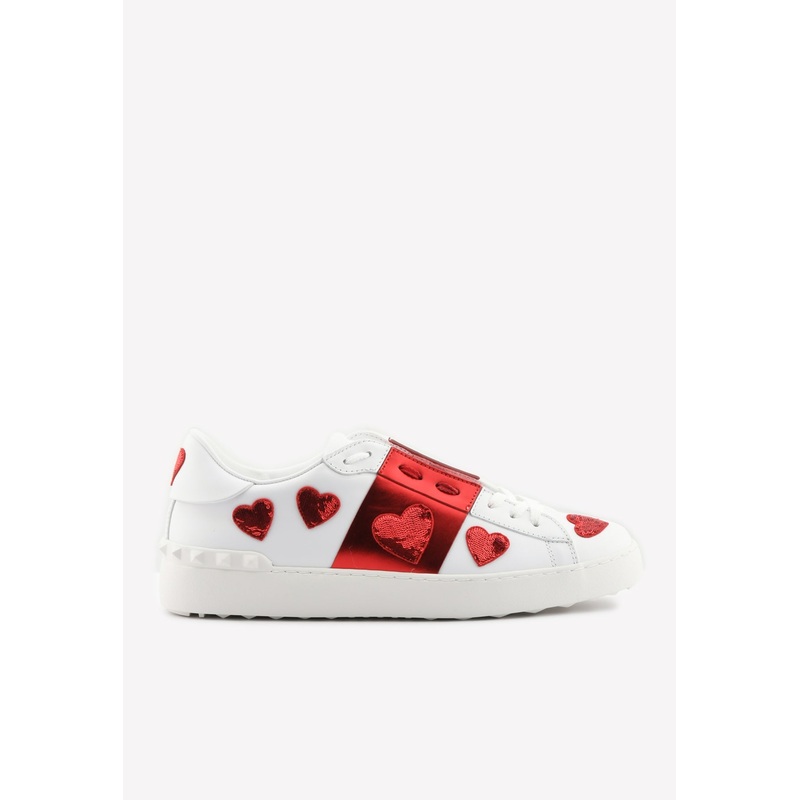 Low-Top Open Sneakers with Embroidered Hearts