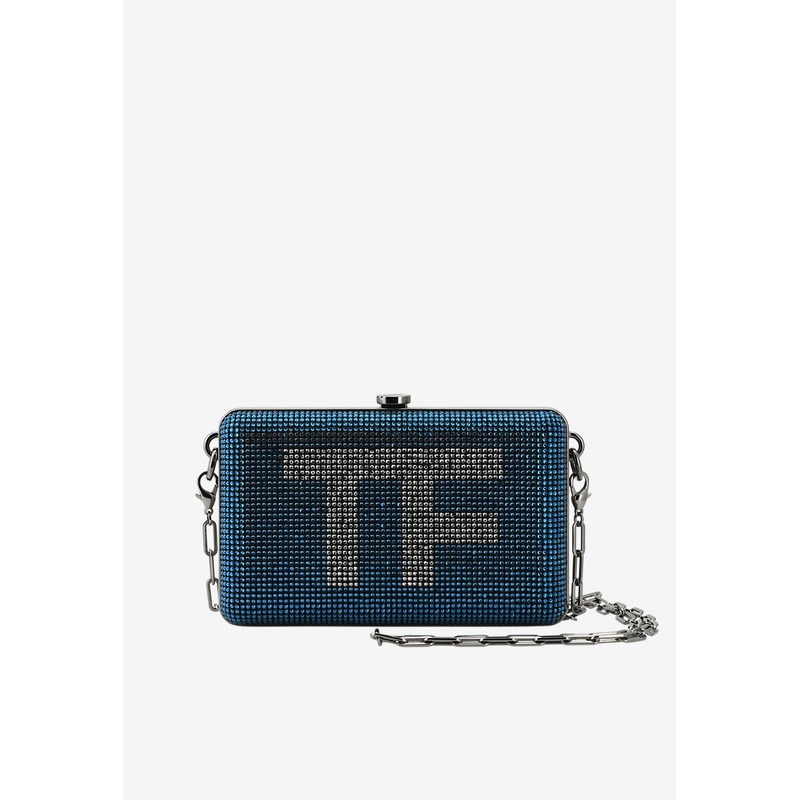 Mini TF Crystal-Embellished Box Clutch with Chain Strap