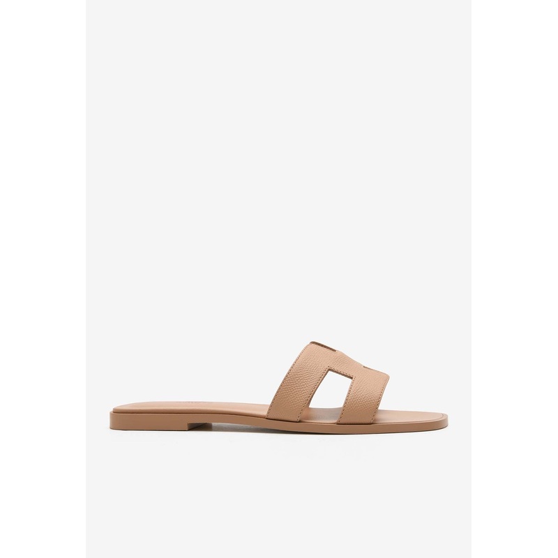 Oran H Cut-Out Sandals in Beige Perlino Epsom Leather