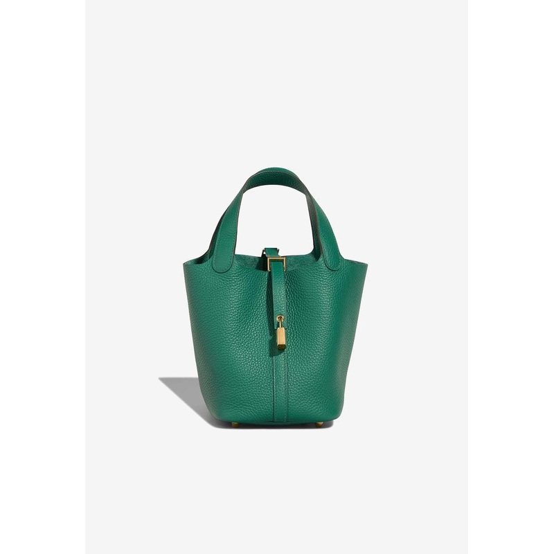 Picotin 18 in Vert Vertigo Clemence Leather with Gold Hardware