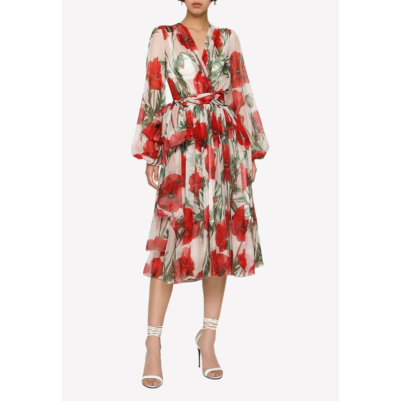 Poppy Print Chiffon Midi Dress
