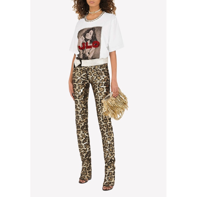 Sequined Leopard Pattern Pants