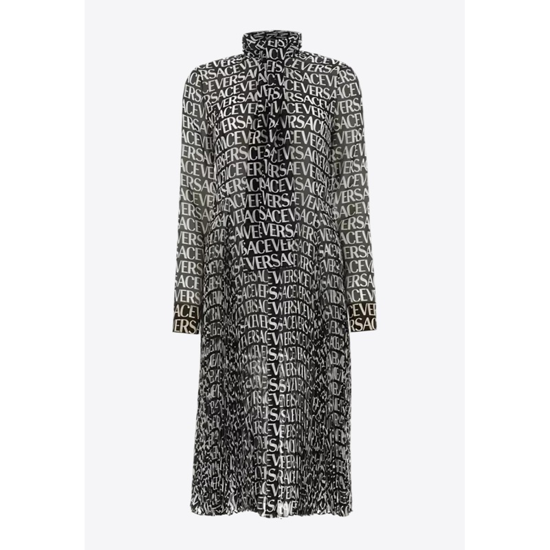 Silk Logo Print Midi Shirt Dress