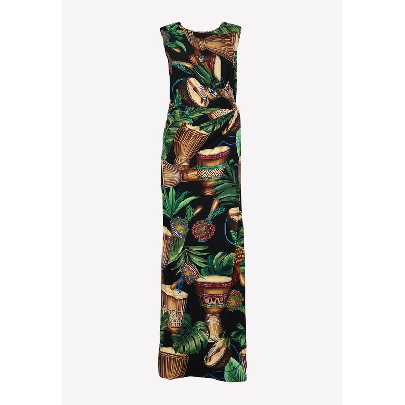 Tropical Print Sleeveless Maxi Dress
