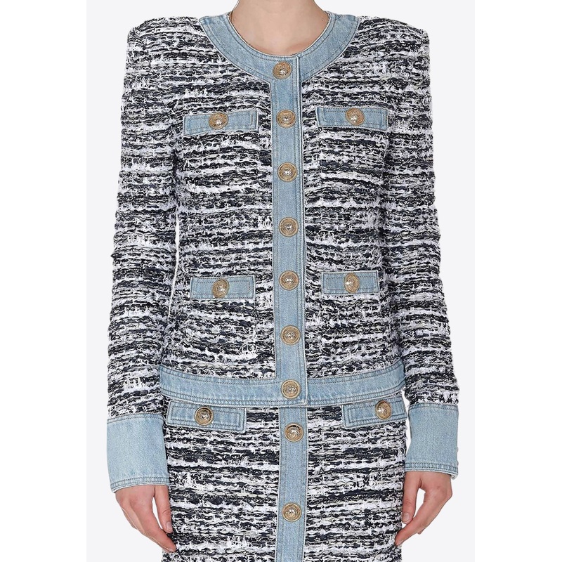 Tweed and Denim Blazer Jacket