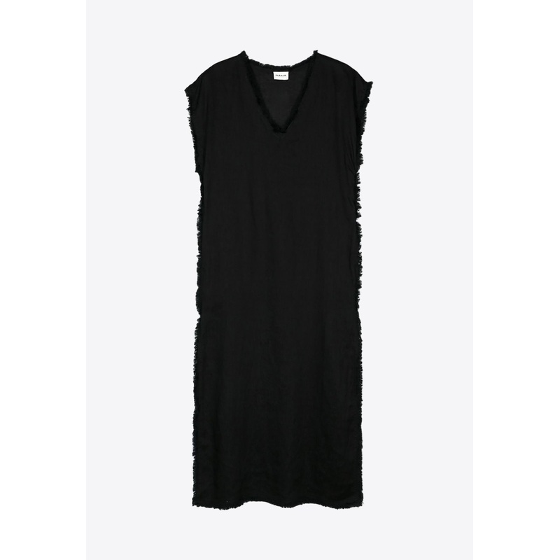 Frayed Linen Midi Dress