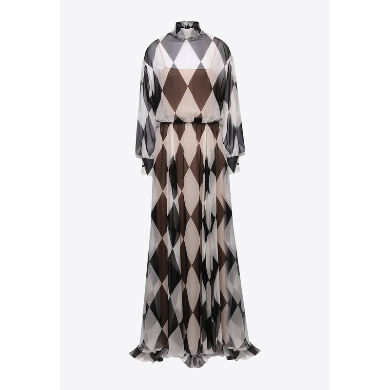Geometrical Print Silk Chiffon Maxi Dress