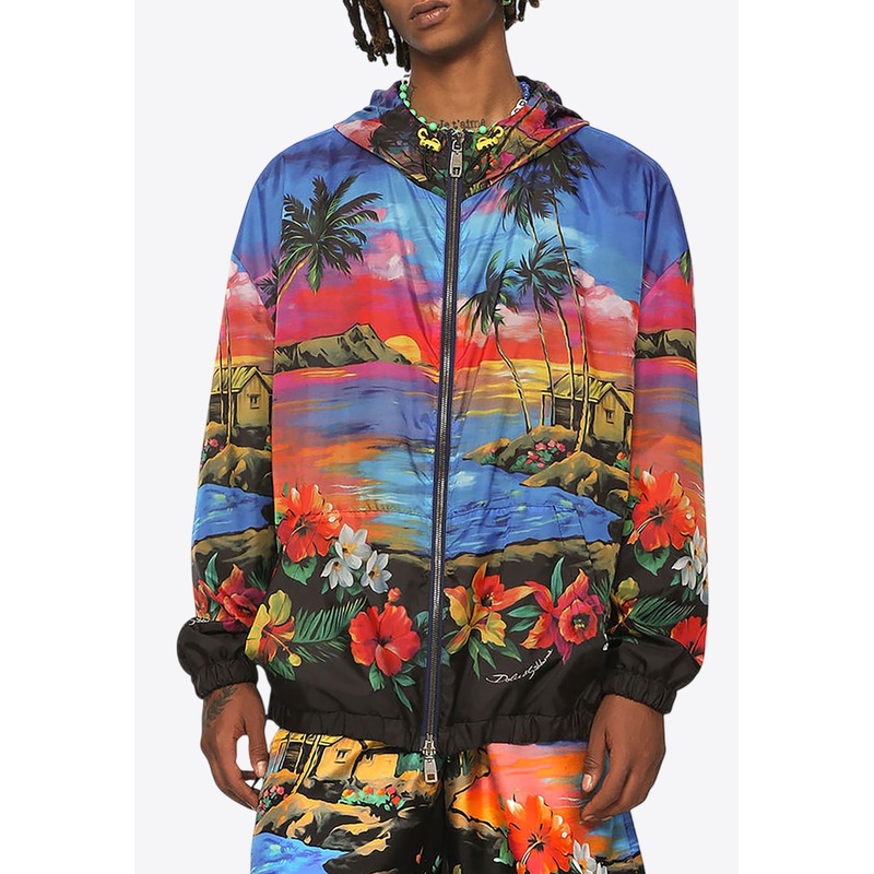 Hawaiian Print Windbreaker Jacket