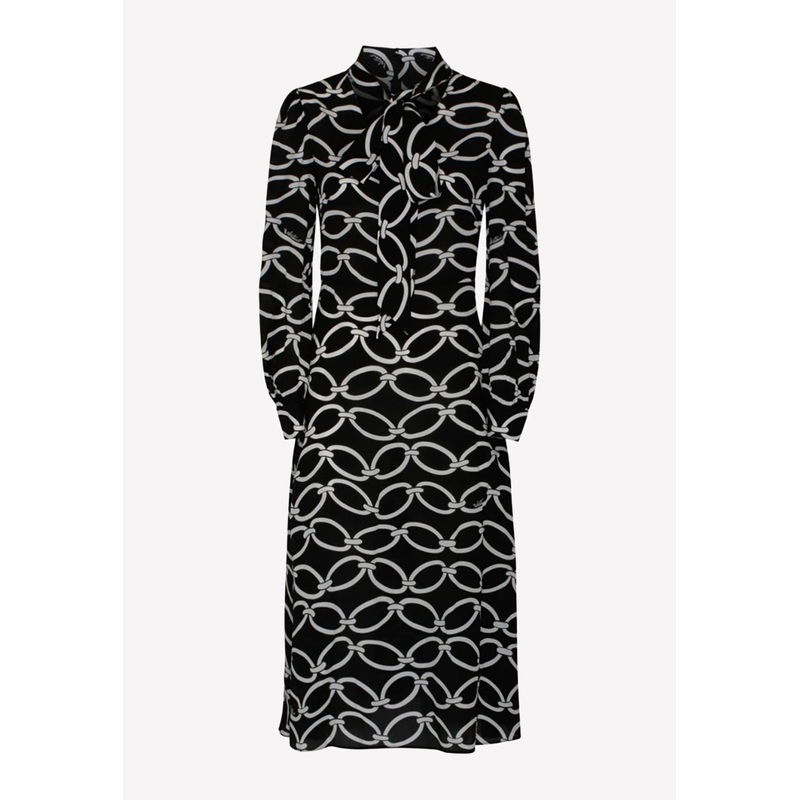 Logo Chain 1967 Silk Dress with Scarf Detail