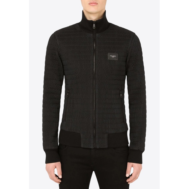 Logo Patch Ribbed Bomber Jacket