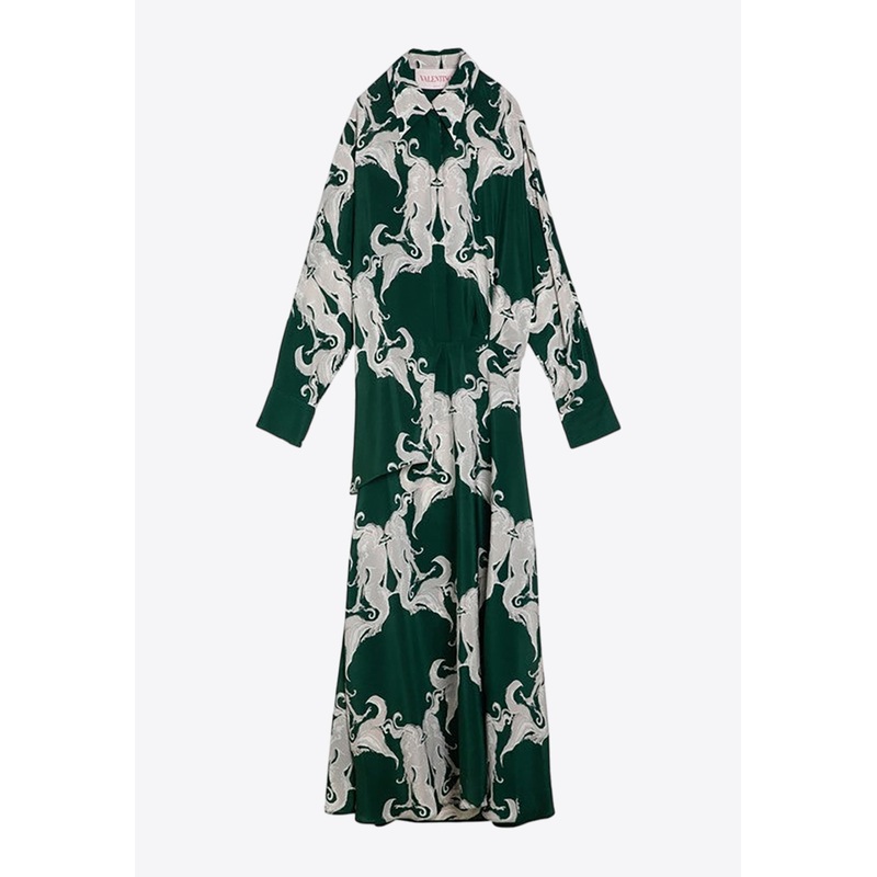 Metamorphos Siren Silk Printed Maxi Shirt Dress