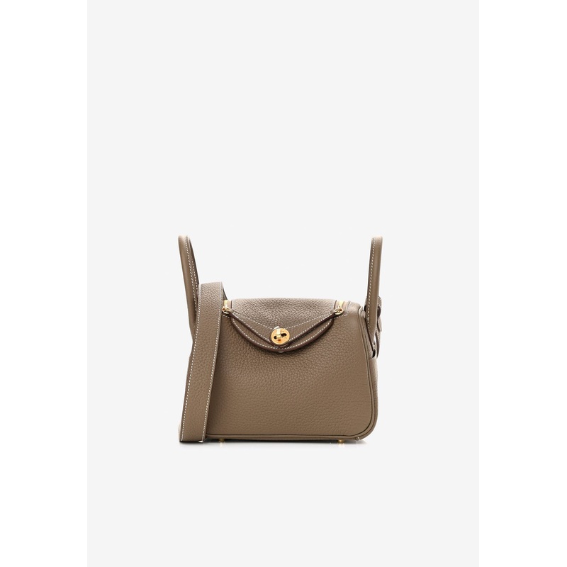 Mini Lindy 20 in Etoupe Taurillon Clemence with Gold Hardware