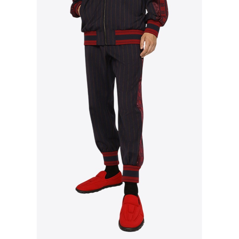 Pinstripe Track Pants with Logo Bands