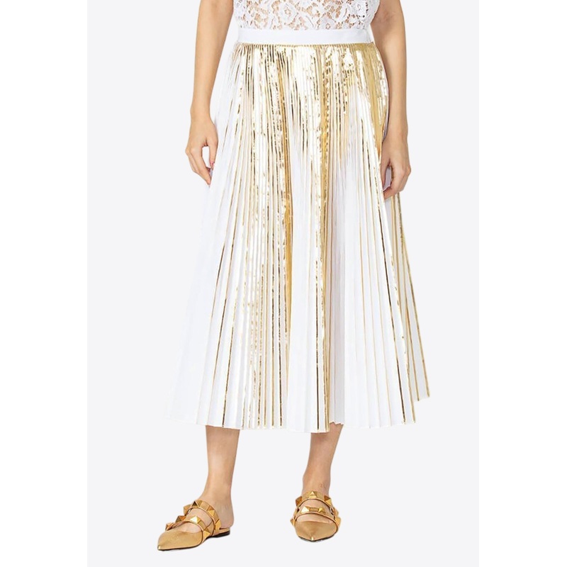 Pleated Metallic Midi Skirt