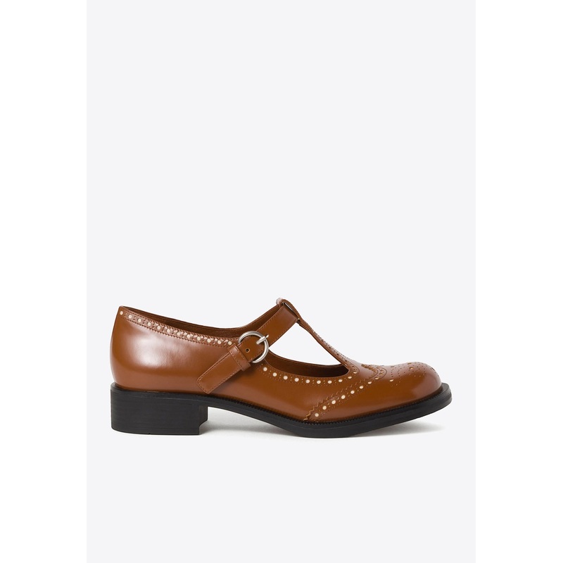 T-strap Leather Brogue Shoes