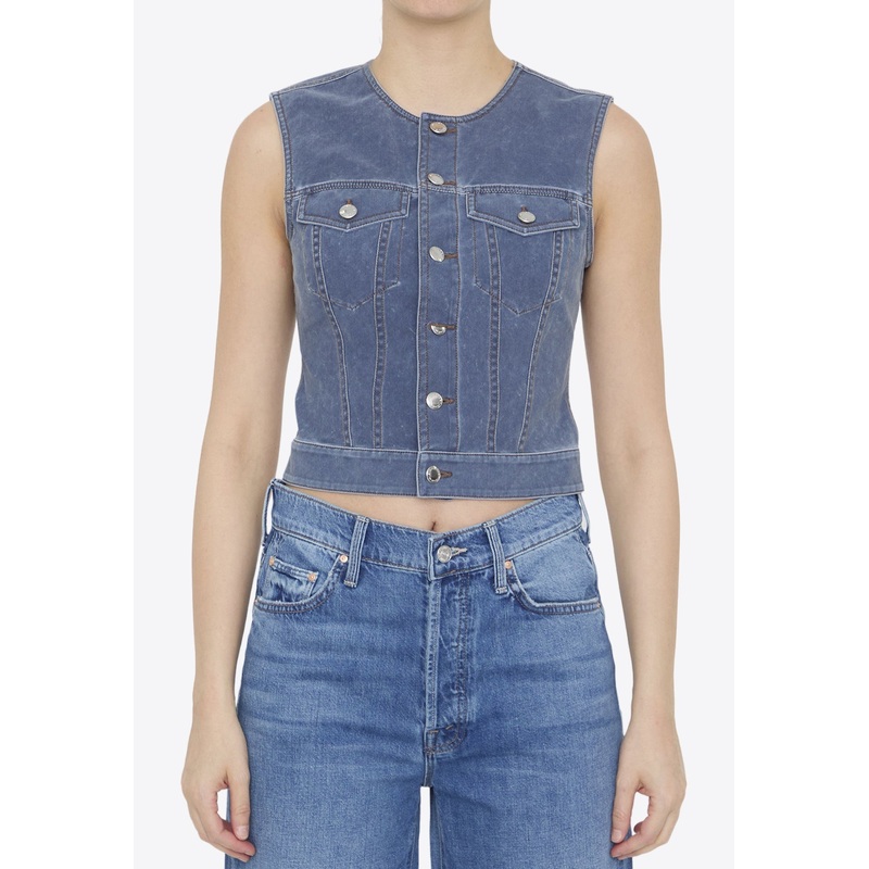 Trompe-L'oeil Denim Cropped Vest
