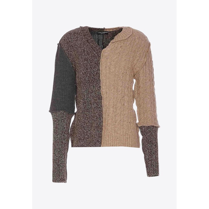 V-neck Patchwork Sweater