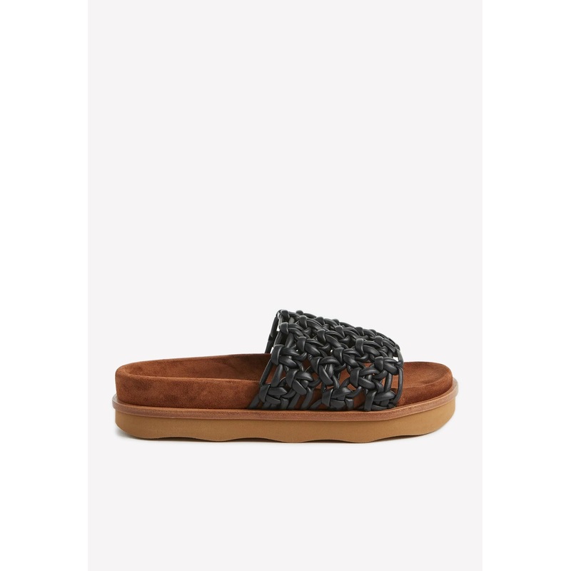 Wavy Braided Leather Flat Mules