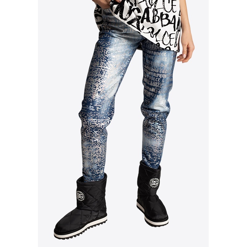 All-Over Logo Print Faded Jeans