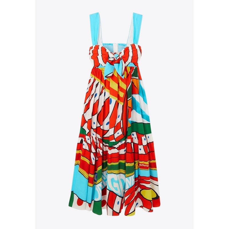 Carretto Print Midi Poplin Dress