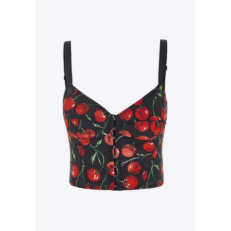 Cherry Print Corset Cropped Top