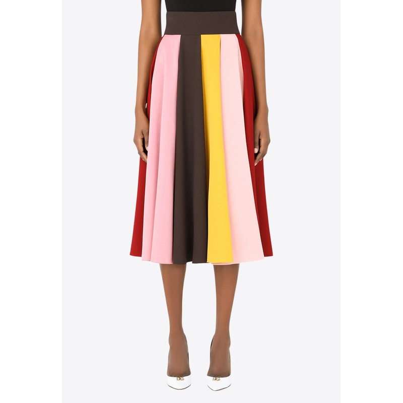 Colorblocked Pleated Midi Skirt