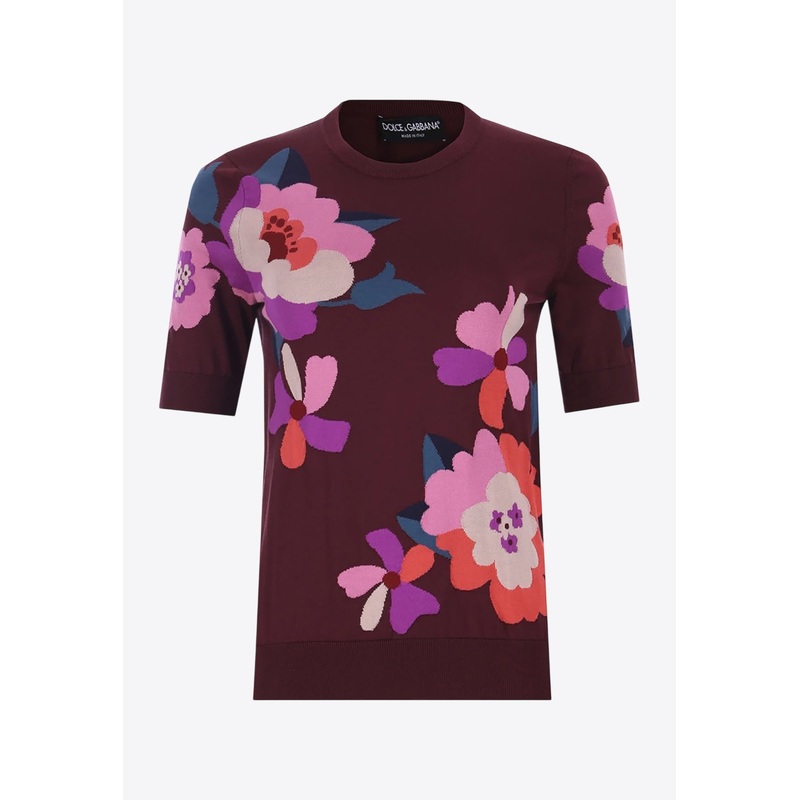 Crewneck Floral Silk Top