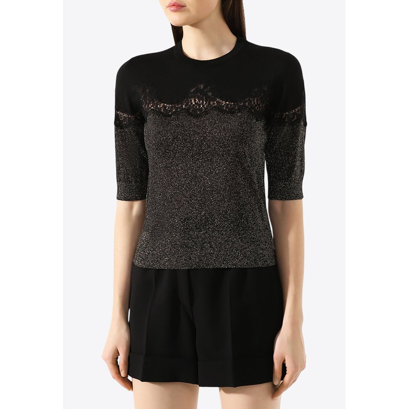Crewneck Top with Lace-Insert