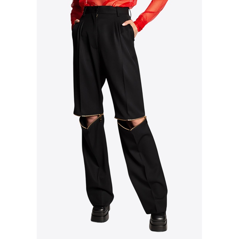 Cut-Out Straight-Leg Pants