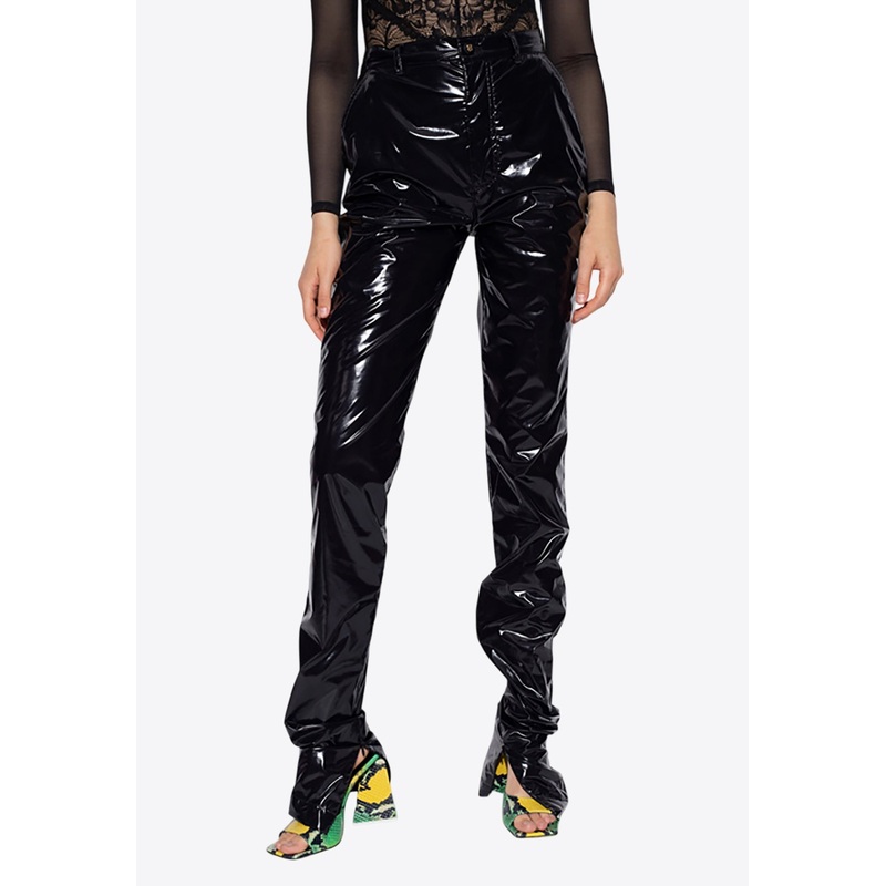 Draped Straight-Leg Vinyl Pants